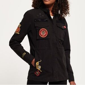 Superdry The Rookie Army Jacket Washed Black Cotton Canvas Womens Size 6